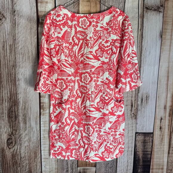 Boden Dress Laurie in Lollipop Exotic Escape 100% Linen Bird Floral US Size 6 R - Picture 1 of 8